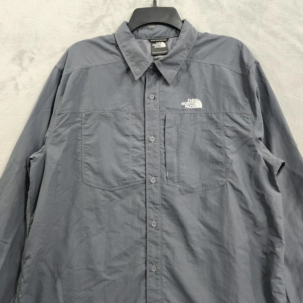 The North Face Shirt Mens L Gray Nylon Mesh Lined Button Up Long Sleeve Outdoor